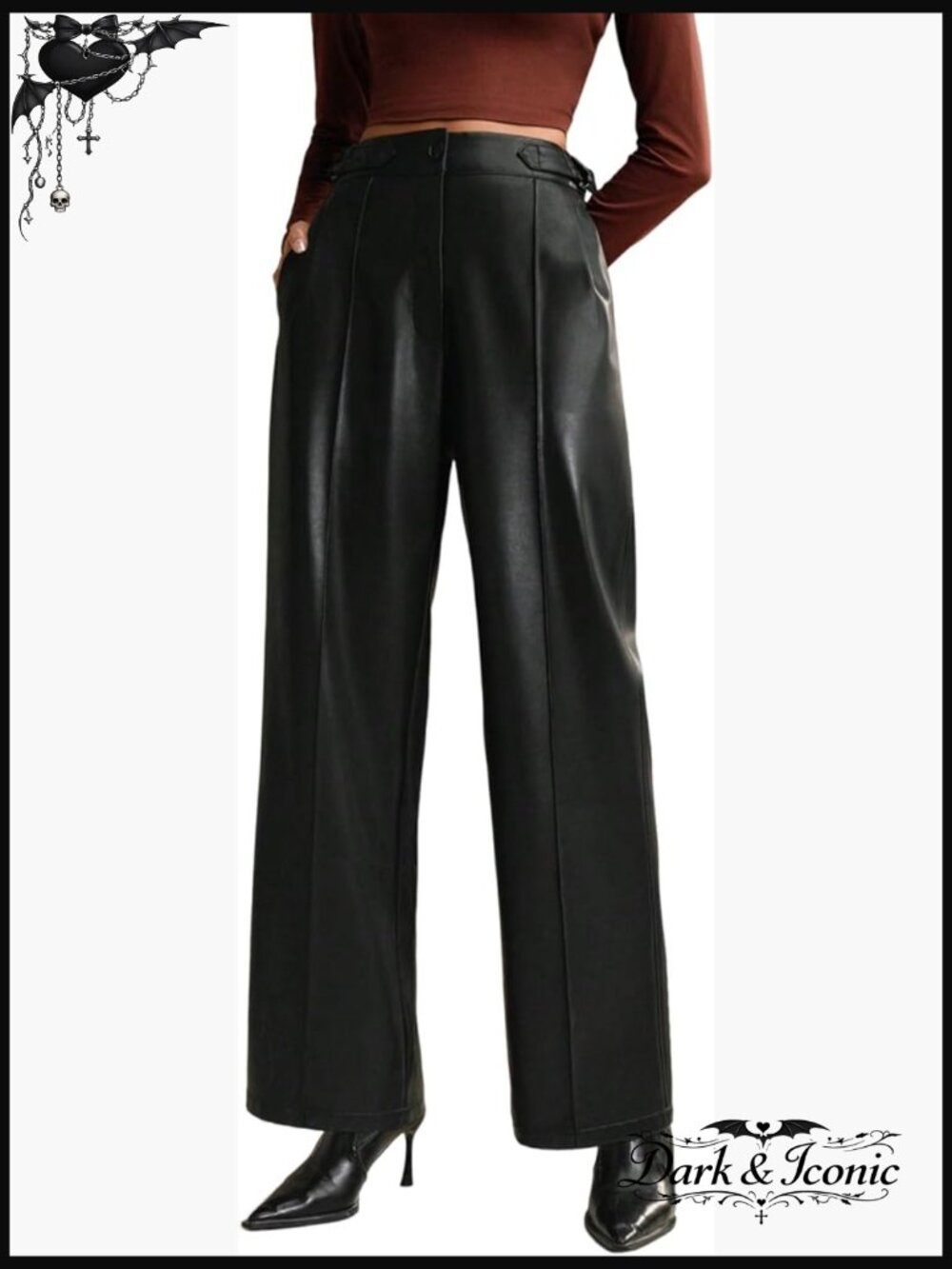 Wide Leg Faux Leather Palazzo Pants High Waist Business Casual with Pockets